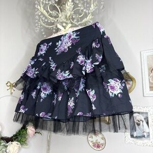 DOLLS KILL Floral Ruffle gothic Black and Purple skirt